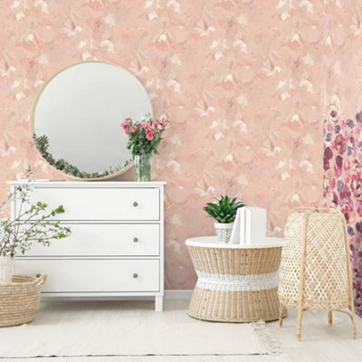 Galerie Julie Feels Home Pink Abstract Shimmery Plain Paeonia Wallpaper Roll from B&Q