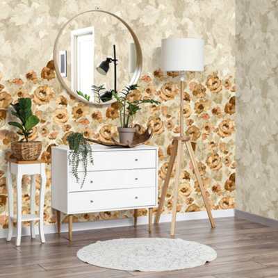 Galerie Julie Feels Home Bronze Large Paeonia Flowers And Plain Twinwall 4-Panel Wall Mural from B&Q