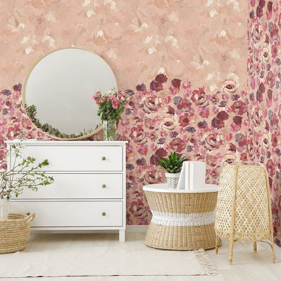 Galerie Julie Feels Home Pink Large Paeonia Flowers And Plain Twinwall 4-Panel Wall Mural from B&Q