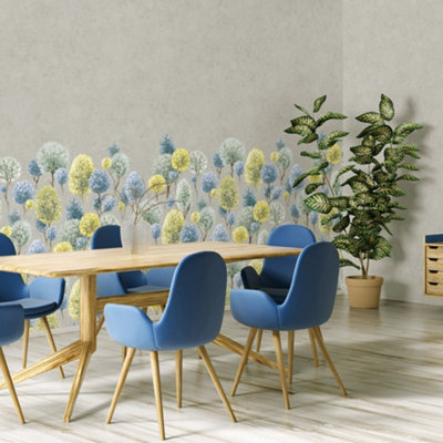 Galerie Julie Feels Home Blue Large Tilia Trees And Plain Twinwall 4-Panel Wall Mural from B&Q