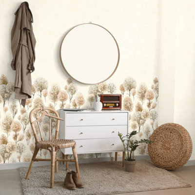 Galerie Julie Feels Home Cream Large Tilia Trees And Plain Twinwall 4-Panel Wall Mural from B&Q