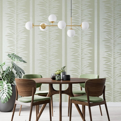 Galerie Slow Living Wasabi Green Passion Leaf Stripe 3D Embossed Glitter Wallpaper Roll from B&Q