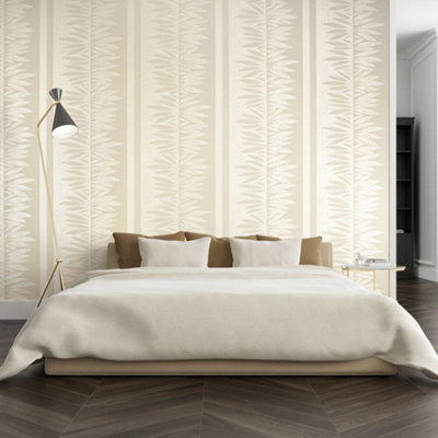 Galerie Slow Living Sand Gold Passion Leaf Stripe 3D Embossed Glitter Wallpaper Roll from B&Q