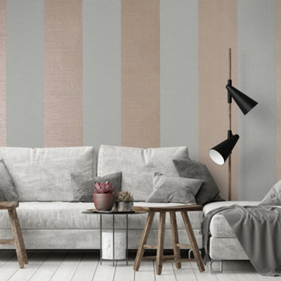 Galerie Slow Living Dusty Lilac Simplicity Two-Toned Metallic Textured Stripe Wallpaper Roll from B&Q