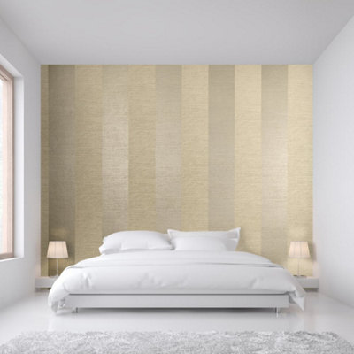 Galerie Slow Living Ochre Gold Simplicity Two-Toned Metallic Textured Stripe Wallpaper Roll from B&Q