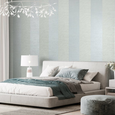 Galerie Slow Living Frost Mint Simplicity Two-Toned Metallic Textured Stripe Wallpaper Roll from B&Q