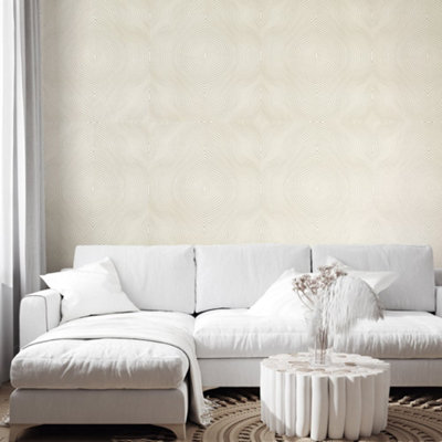 Galerie Slow Living Linen White Flow Geometric 3D Embossed Glitter Wallpaper Roll from B&Q