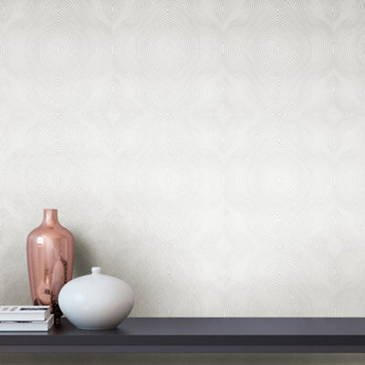 Galerie Slow Living Ivory White Flow Geometric 3D Embossed Glitter Wallpaper Roll from B&Q