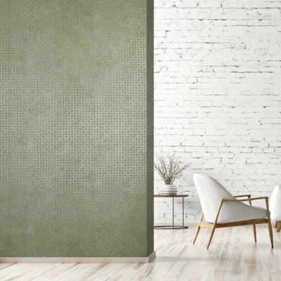 Galerie Urban Classics Sage Green Soho Metallic Industrial Grid Wallpaper Roll from B&Q