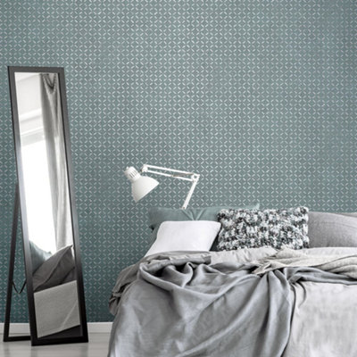 Galerie Urban Classics Steel Blue Soho Metallic Industrial Grid Wallpaper Roll from B&Q