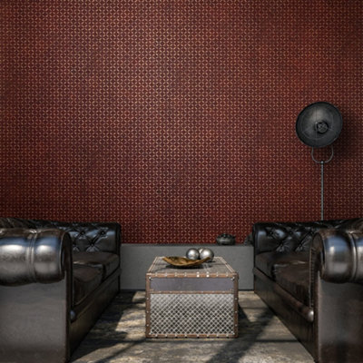 Galerie Urban Classics Antique Red Soho Metallic Industrial Grid Wallpaper Roll from B&Q
