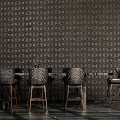 Galerie Urban Classics Dark Brown Soho Metallic Industrial Grid Wallpaper Roll from B&Q