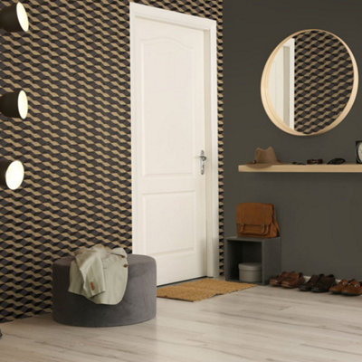 Galerie Universe Umber Brown Venus Glass Stone Geometric Wave Wallpaper Roll from B&Q
