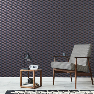 Galerie Universe Ocean Blue  Venus Glass Stone Geometric Wave Wallpaper Roll from B&Q