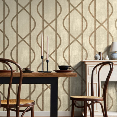 Galerie Universe Sand Beige Saturn Glass Stone Geometic Lines Wallpaper Roll from B&Q
