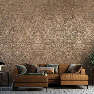 Galerie Adonea Ares Burly Woods Metallic Damask 3D Embossed Wallpaper Roll from B&Q