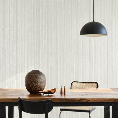 Galerie Universe White Jupiter Metallic Stripe Wallpaper Roll from B&Q