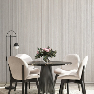 Galerie Universe Fossil Grey Metallic Stripe Wallpaper Roll from B&Q