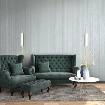 Galerie Universe Stone Blue Jupiter Metallic Stripe Wallpaper Roll from B&Q