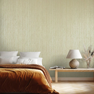Galerie Universe Sage Green Jupiter Metallic Stripe Wallpaper Roll from B&Q