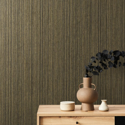 Galerie Universe Umber Brown Jupiter Metallic Stripe Wallpaper Roll from B&Q