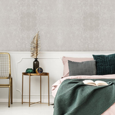 Galerie Slow Living Rosy Grey Spirit 3D Embossed Geometric Metallic Wallpaper Roll from B&Q