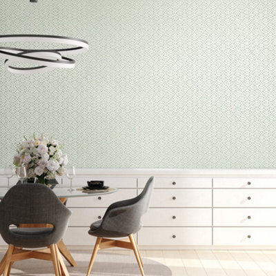 Galerie Slow Living Frost Mint Soul Metallic Geometric Motif Wallpaper Roll from B&Q