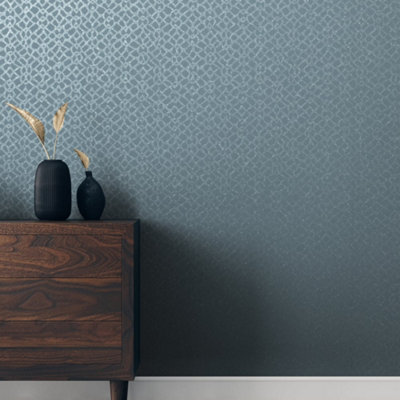 Galerie Slow Living Windy Blue Soul Metallic Geometric Motif Wallpaper Roll from B&Q