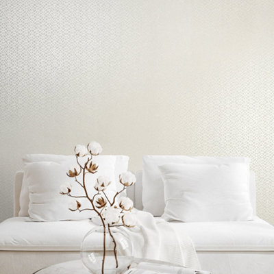 Galerie Slow Living Linen White Soul Metallic Geometric Motif Wallpaper Roll from B&Q