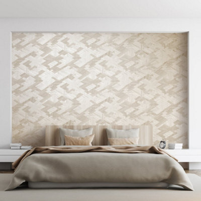 Galerie Slow Living Linen White Ralph Abstract Geometric Metallic Wallpaper Roll from B&Q