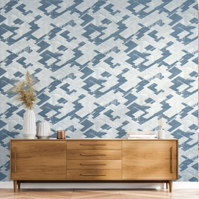 Galerie Slow Living Night Blue Ralph Abstract Geometric Metallic Wallpaper Roll from B&Q