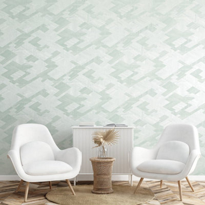 Galerie Slow Living Frost Mint Ralph Abstract Geometric Metallic Wallpaper Roll from B&Q