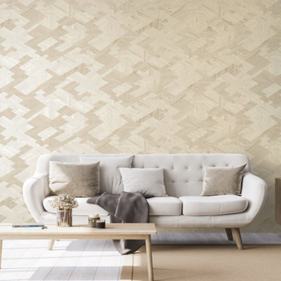 Galerie Slow Living Sand Gold Ralph Abstract Geometric Metallic Wallpaper Roll from B&Q