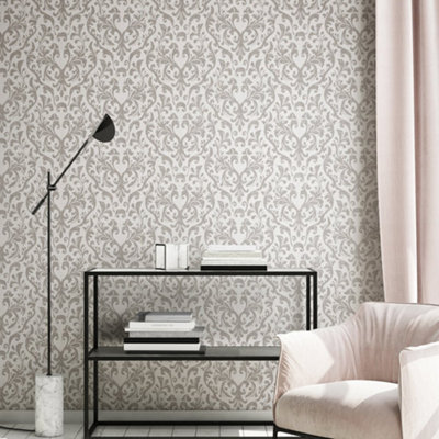Galerie Urban Classics Cream Gold Notting Hill Metallic Loft Damask Wallpaper Roll from B&Q