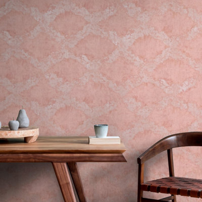 Galerie Crafted Pink Silky Metallic Stamped Texture Design Wallpaper Roll from B&Q