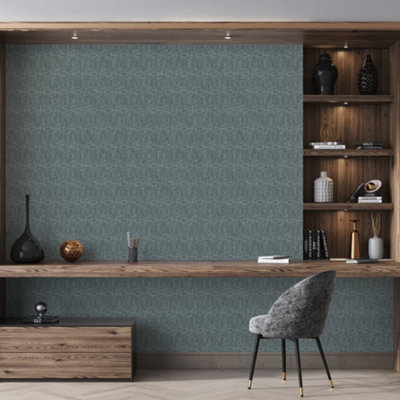 Galerie Feel Blue Glittery Greek Tile Wallpaper Roll from B&Q