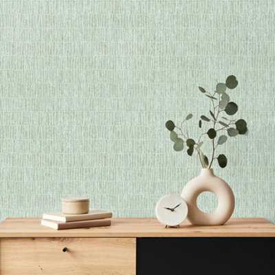Galerie Feel Blue Metallic Bamboo Lines Wallpaper Roll from B&Q