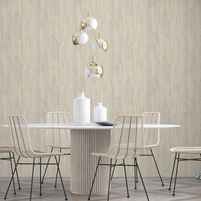 Galerie Feel Cream Metallic Wooden Plank Wallpaper Roll from B&Q