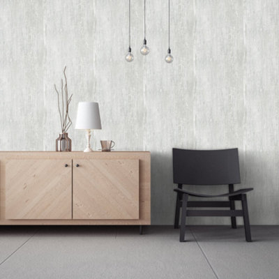 Galerie Feel Silver Metallic Wooden Plank Wallpaper Roll from B&Q