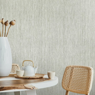 Galerie Feel Green Metallic Curtain Stripe Wallpaper Roll from B&Q