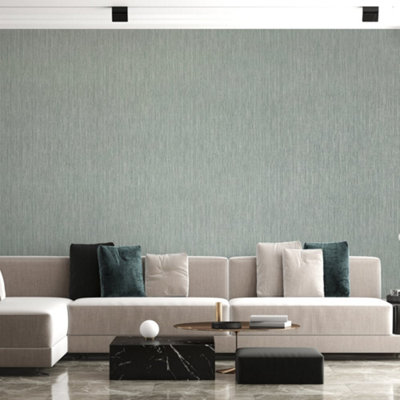 Galerie Feel Blue Metallic Curtain Stripe Wallpaper Roll from B&Q