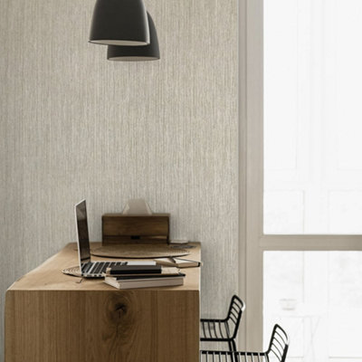 Galerie Feel Beige Metallic Curtain Stripe Wallpaper Roll from B&Q