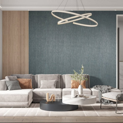 Galerie Feel Blue Metallic Curtain Stripe Wallpaper Roll from B&Q