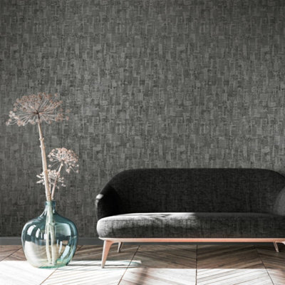 Galerie Precious Anthracite Metallic Jacquard Wallpaper Roll from B&Q
