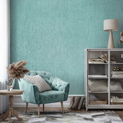 Galerie Precious Turquoise Metallic Canvas Wallpaper Roll from B&Q