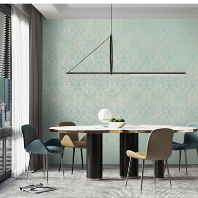 Galerie Precious Turquoise Glitter Brocade Damask Wallpaper Roll from B&Q