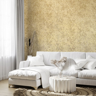 Galerie Precious Ochre Shimmery Satin Silk Fabric Design Wallpaper Roll from B&Q