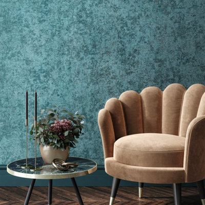 Galerie Precious Petrol Shimmery Satin Silk Fabric Design Wallpaper Roll from B&Q
