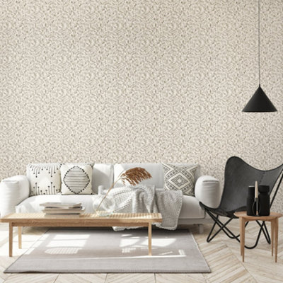 Galerie Salt Arco Pine Nut 3D Embossed Lustre Flower Leaf Wallpaper Roll from B&Q