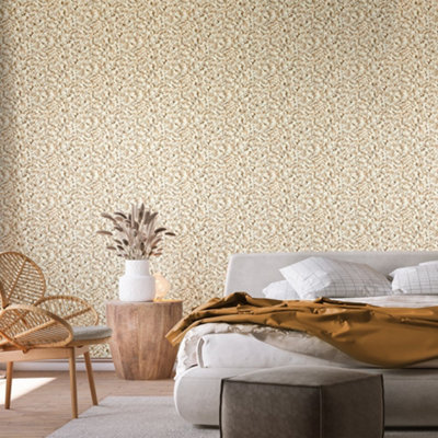 Galerie Salt Arco Nutmeg 3D Embossed Lustre Flower Leaf Wallpaper Roll from B&Q